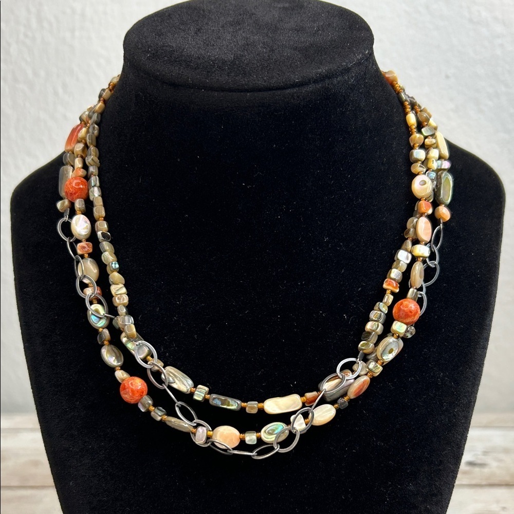 Silpada "Fiesta Fun" 925 multi-strand necklace made with coral, shell beads.